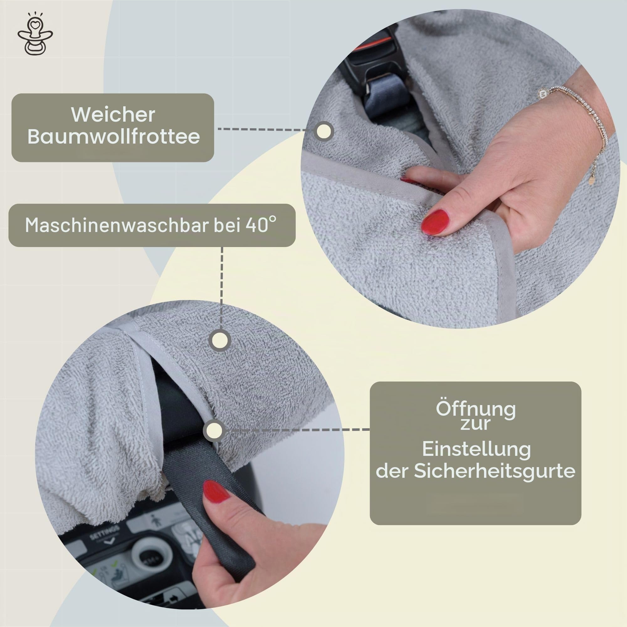 Babysanity® Weicher Universaler Autositzbezug 0/18 Aus Doppelter 100% Baumwollfrottee – Waschbarer Sitzbezug Mit Gurtöffnungen – Made in Italy- Beige