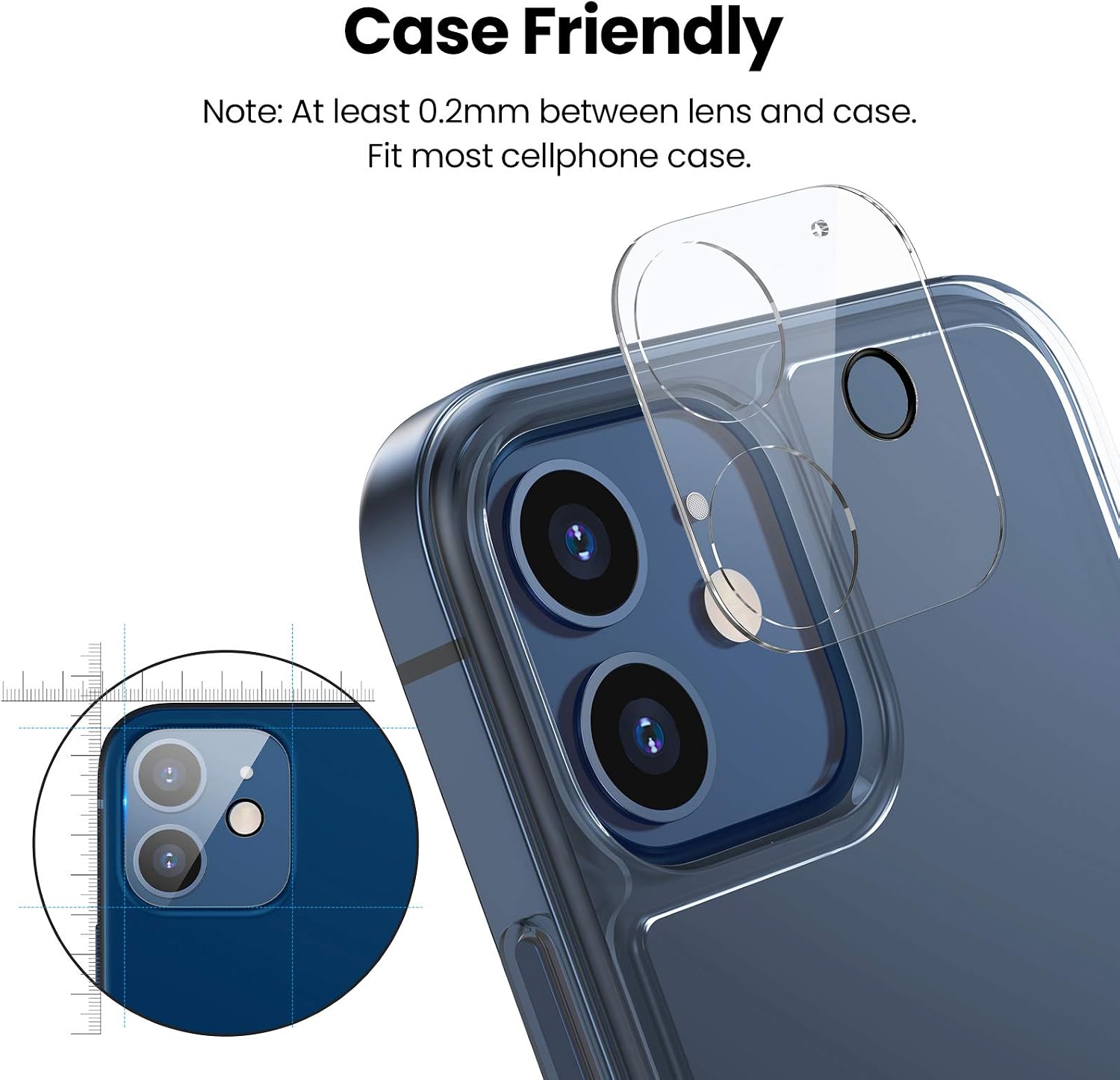 Tensea [3Pcs] Camera Screen Protector Campatible with iPhone 12 Mini 5.4 inch, Tempered Glass Camera Lens Protector, HD Clear, Full Edge to Edge Cover, Case Friendly