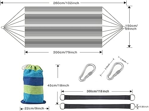 Miniatura 4 de Cómoda hamaca de tela para acampar con correas para colgar hamaca duradera de hasta 550 libras y mosquetones resistentes, 2 personas, perfecta para