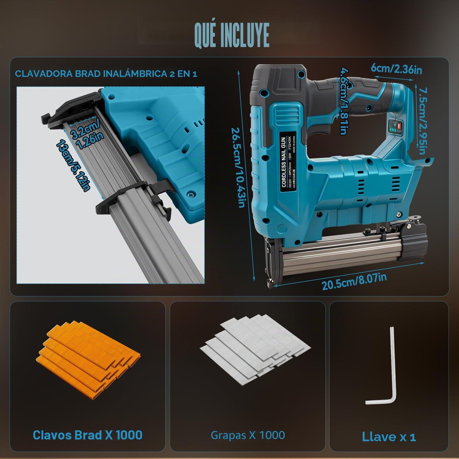 Clavadora inalámbrica compatible con batería Makita de 18 V, pistola de clavos eléctrica 2 en 1 mejorada para mejorar el hogar, carpintería, con 1000 clavos y 1000 grapas