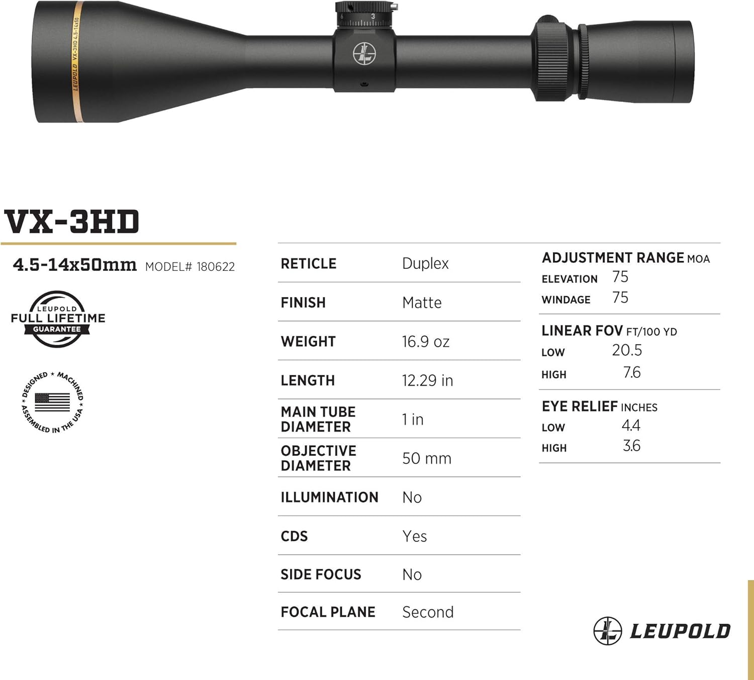 Leupold VX-3HD 4.5-14x50mm Riflescope