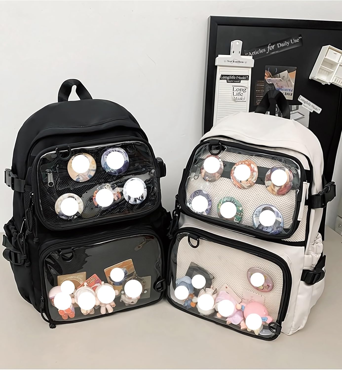 Ita Bag Backpack Double Window Pins Bag with insert, Backpack for Cosplay and Concert(Pins NOT Included) (Black) - Image 7