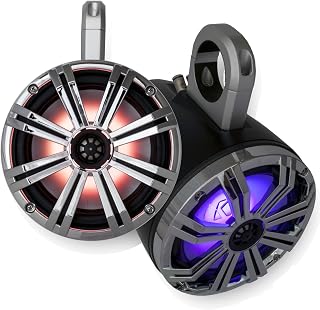 KICKER Marine 8" LED Wake Tower System with Black enclosures and Chrome Grilles, Includes Remote for LEDs