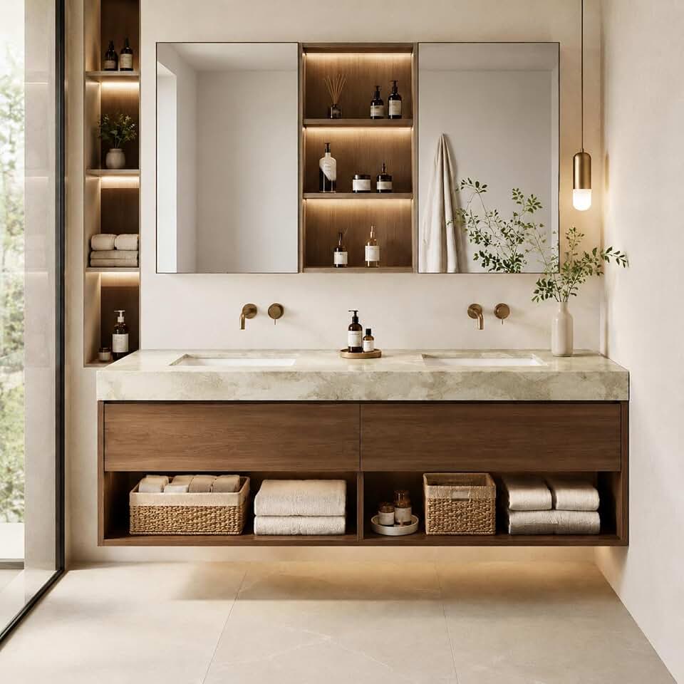102 IN Double-Sink Floating Bathroom Vanity with LED Mirror & Countertop