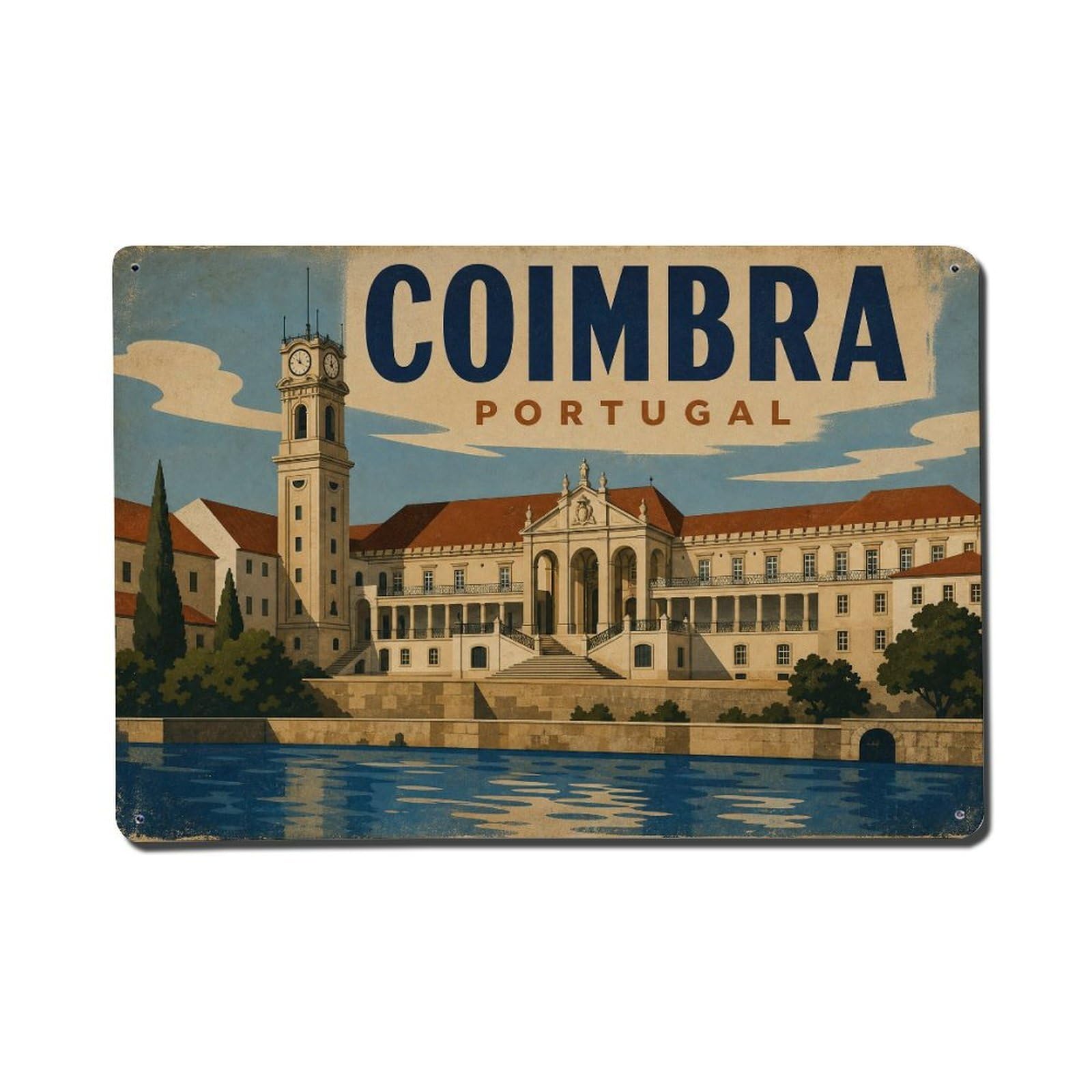 Retro Travel Portugal Coimbra Metal Tin Sign Plaque Wall Decor for Cafe, Club Bar, Office, Garden Metal Poster 8x12Inch