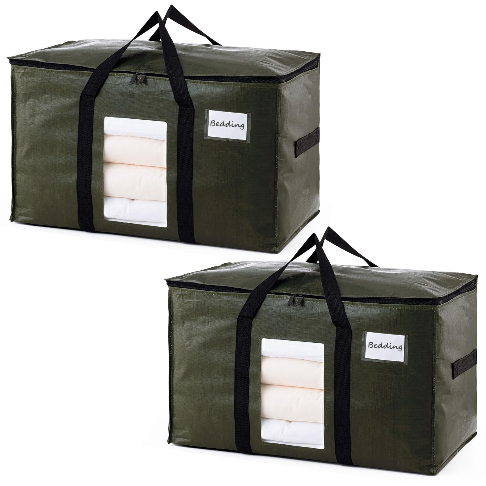 TAILI 2 Pack Green Extra Large Moving Bags,Storage Bag with Visible Window