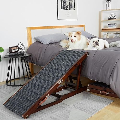 DOICAH Rampa ajustable para perros, rampa portátil plegable de madera para mascotas, clasificada para 175 libras, 47.2 pulgadas de largo y ajustable