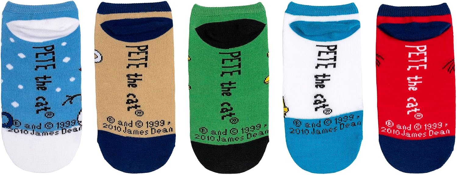 Pete the Cat Kids All Seasons Lowcut Sock Pack (5 Pair) - Fits Kids Shoe Size 9-3