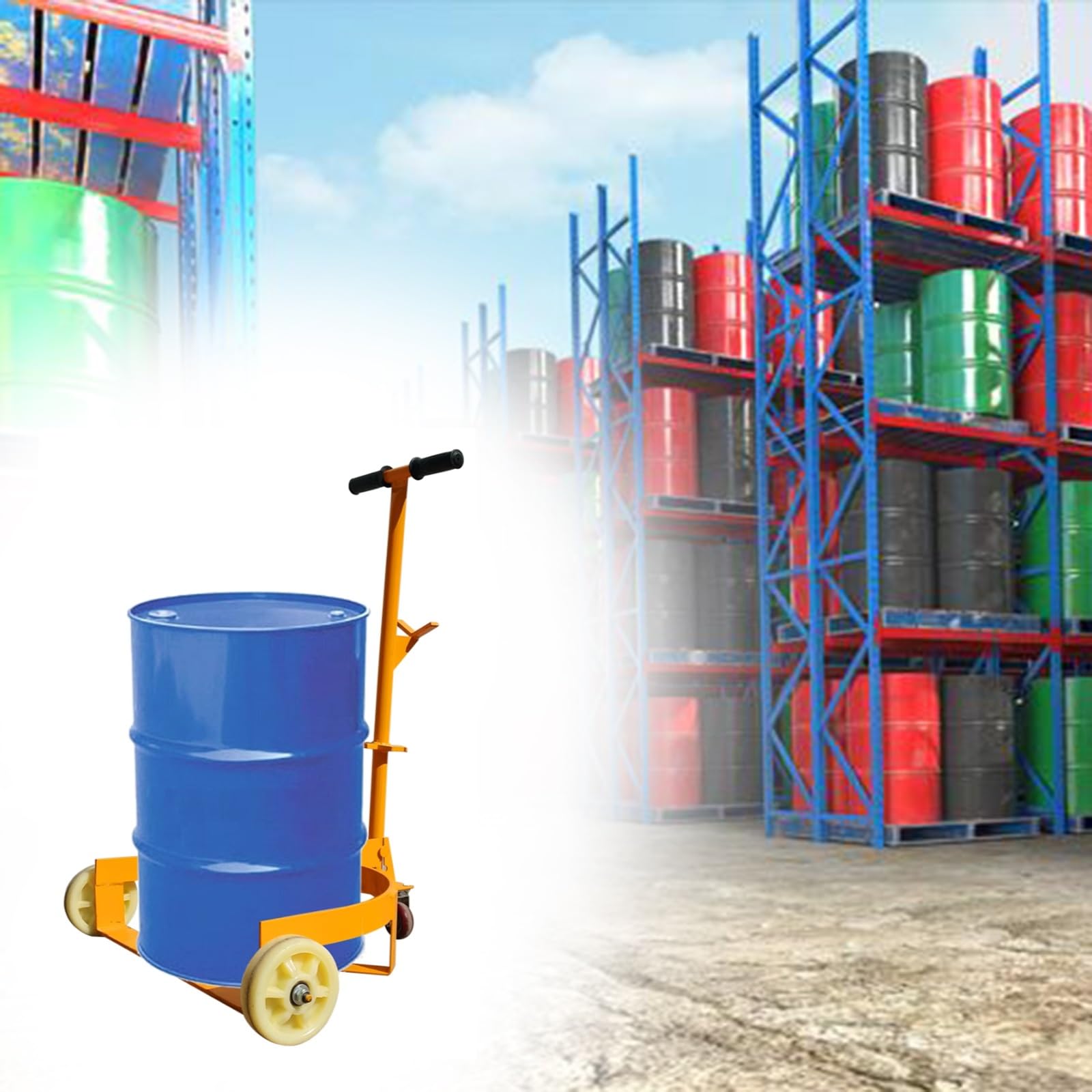 Carrello portafusti Industriale da 55 tonnellate - Robusto Supporto per fusti con Maniglie Rimovibili e Supporti a U, Adatto per fusti in Ferro e plastica - Soluzione per facilitare Le Opera