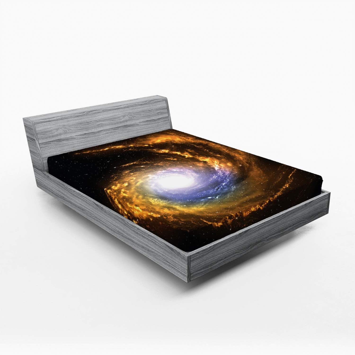 Ambesonne Galaxy Fitted Sheet, Nebula Cloud with Cosmic Rays Galactic Sparks Exploring Celestial Bodies Space Art, Soft Decorative Fabric Bedding All-Round Elastic Pocket, Queen Size, Marigold Orange