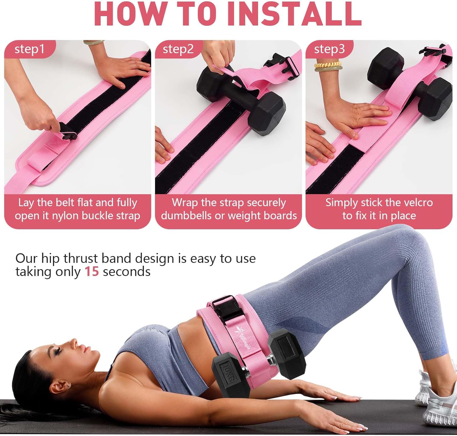 Hip Thrust Belt - Dumbbell Hip Thrust Belt - Premium Leather Thickened & Widen, Comfortable for Dumbbells, Kettlebells or Plates, Slip Padding, Gym or Home Workouts - Image 4