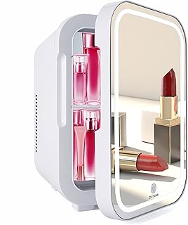 ZLPTEAM Mini Fridge 8 Liter, Auto Refrigerator, Portable Cooler and Warmer, Personal Fridge For Skincare, Cosmetics, Food, Mini Refrigerator for Bedroom, Office, Car, Led Lighting Design with Mirror, AC/DC