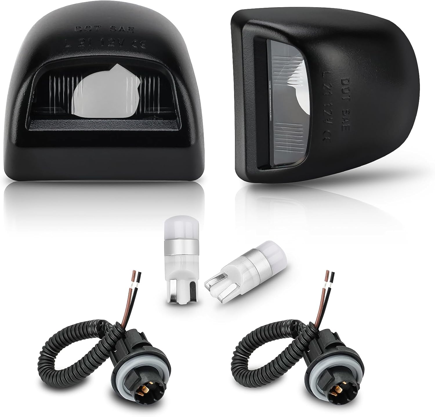 Bestview LED License Plate Lights Cover Lens w/Socket & Rear Lamp Wire Harness Assembly Compatible with Chevy Silverado Suburban Tahoe GMC Sierra 1500 2500 3500 HD Escalade EXT, White - Pack of 2