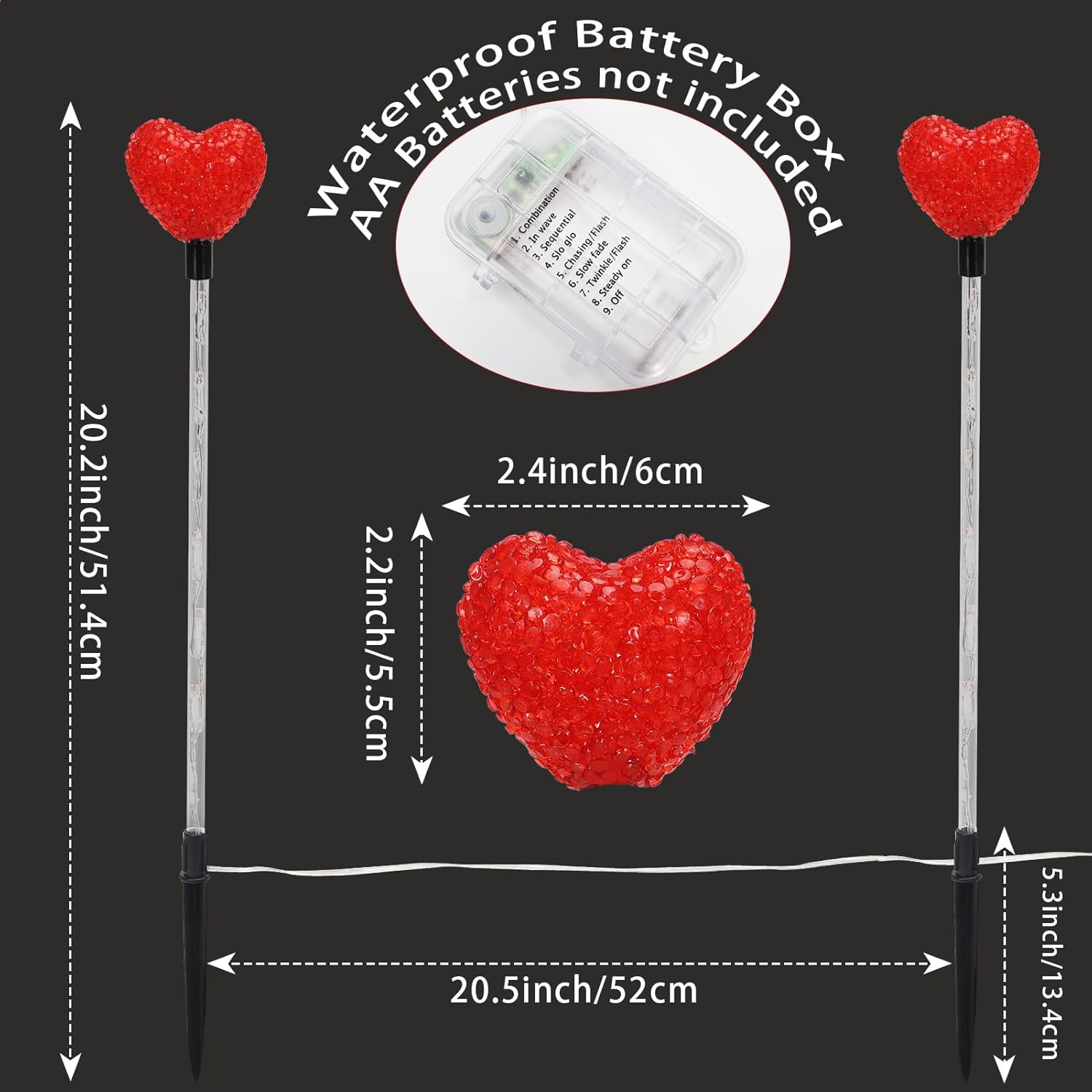 YUNVI 6 Pack Valentine's Day Pathway Lights,8 Modes LEDs Red Heart Stake Light with Timer Valentine Walkway String Lights Markers for Outdoor Backyard Patio Lawn Garden Party Decoration