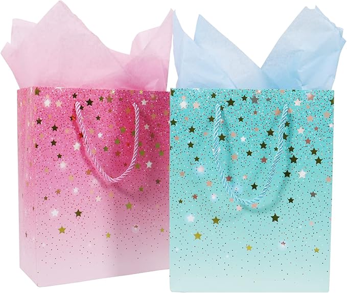 2 Pack Gift Bags with 4 Tissue Paper, Large Gift Bags for Present, 32×