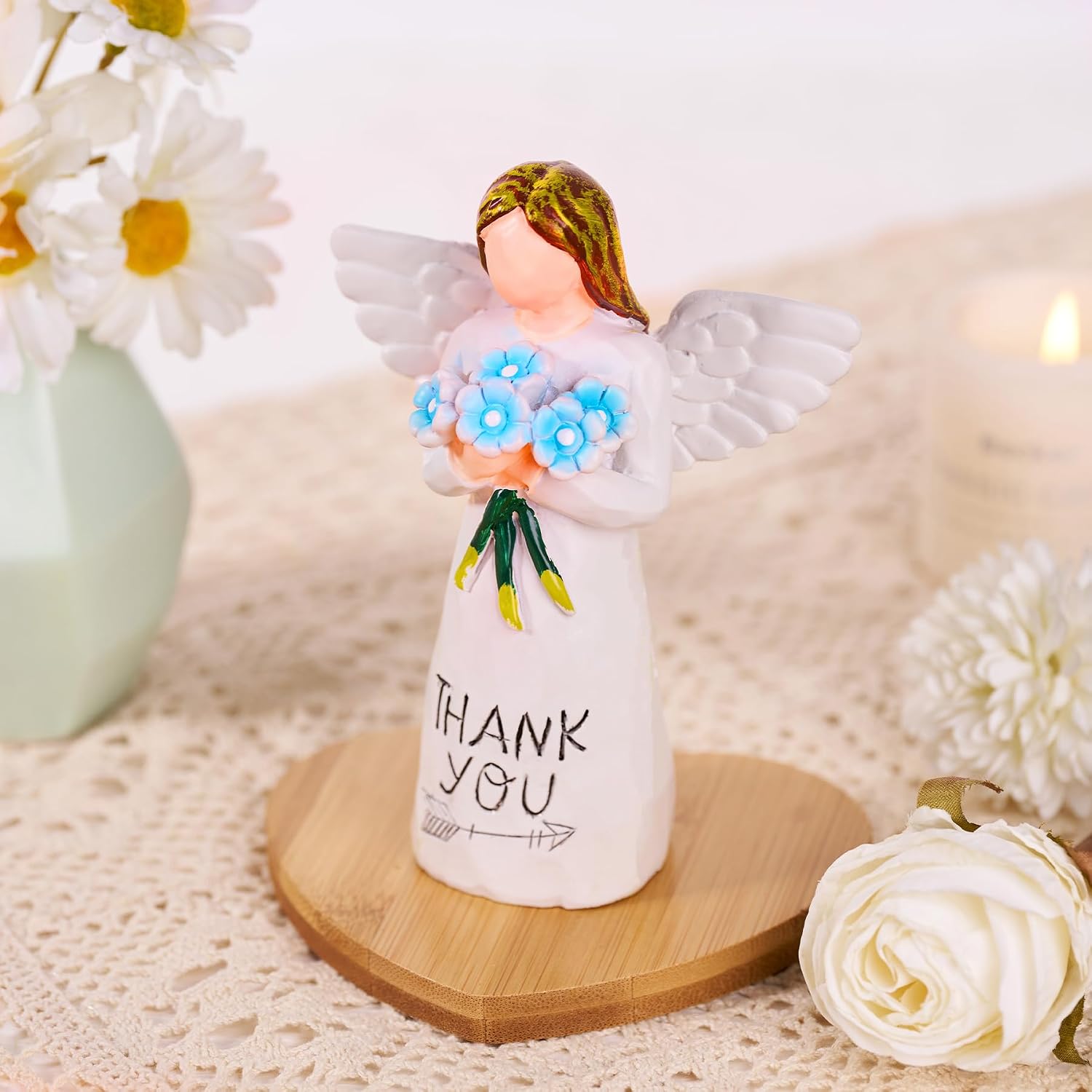 Gifts for Mom from Daughter, for Mom Angel Figurine with Handmade Crochet Heart Plant Decor Birthday Sentimental Gifts for Mother image 5