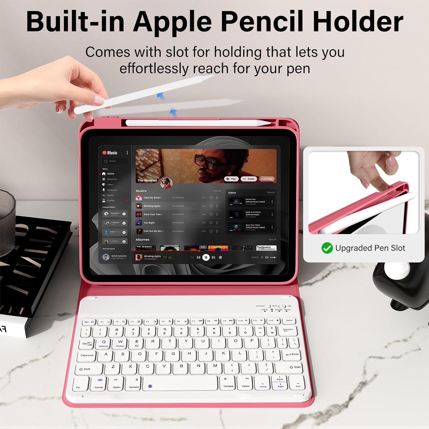 Keyboard for iPad 11th Gen, 11/10.9inch iPad Case with Pencil Holder, 11inch A16/10.9" Slim Lightweight case with Wireless Keyboard Folio Cover Auto Wake/Sleep, Red