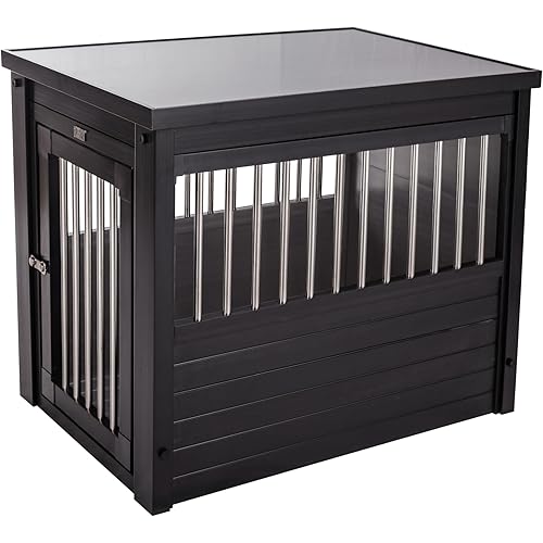 New Age Pet ECOFLEX Dog Crate End Table - Furniture-Style Pet Crate for Crate Trained Dogs - Stainless Steel Tubing & a Latched Closure - 10 Year Manufacturer's Warranty, Medium, Black