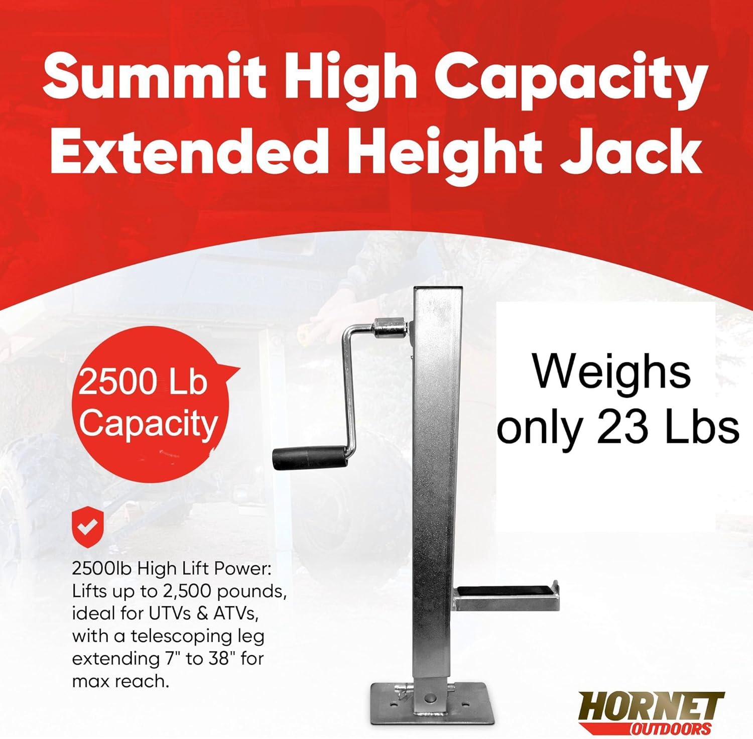 Extended Height Polaris Ranger and Polaris General Jack U-5500-R 2,500 lb Capacity Galvanized Steel Lift Height from 8" to 40"