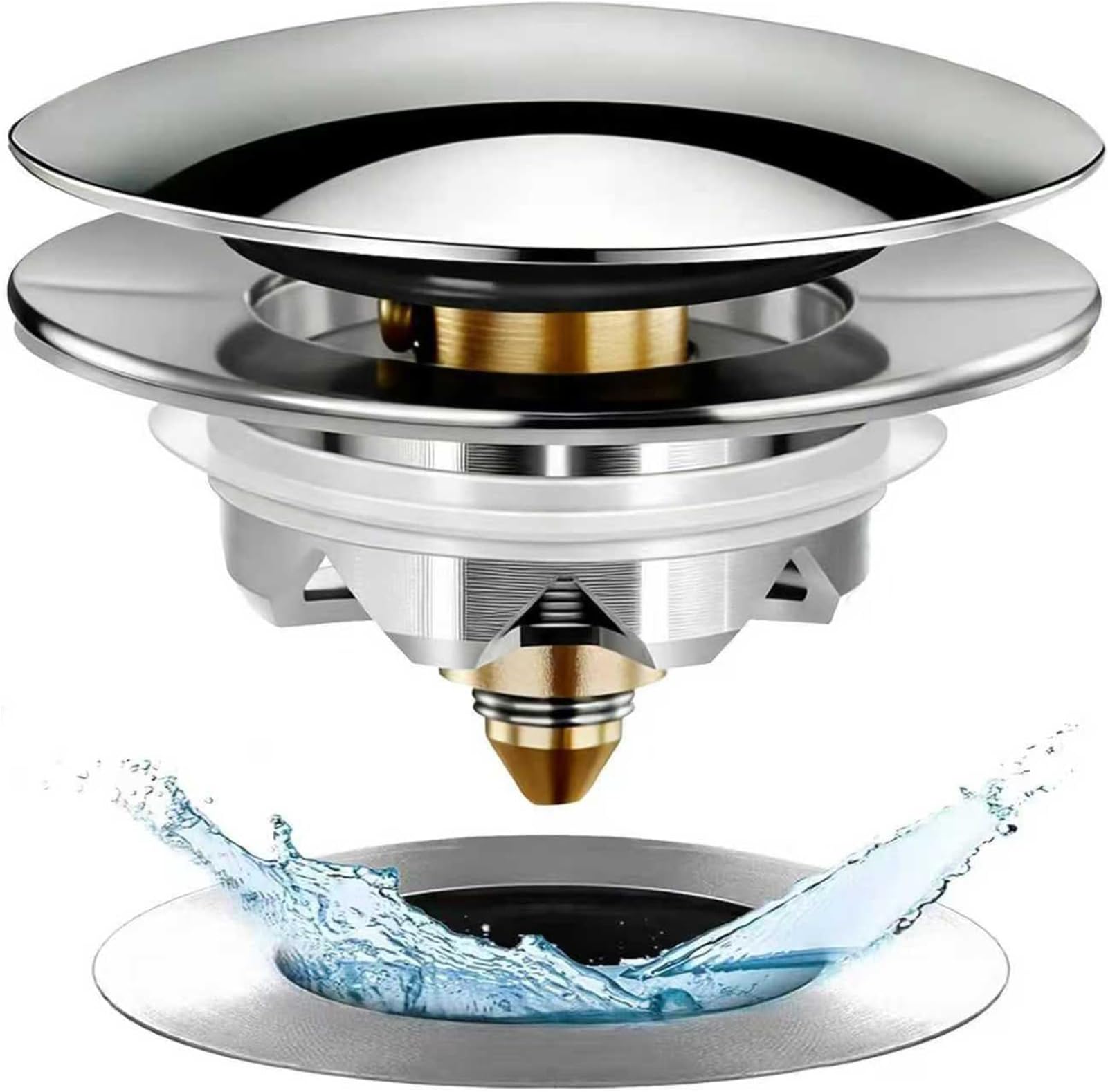 Anlige Bathtub Drain Stopper, Pop Up Tub Stopper and Cover, Bottom with Hair Catcher, Universal for 1.45 to 1.8 in Drain, Replaces Old Drain Plug, Chrome Silver