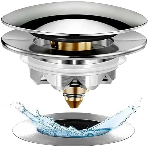 Anlige Bathtub Drain Stopper, Pop Up Tub Stopper and Cover, Bottom with Hair Catcher, Universal for 1.45 to 1.8 in Drain, Replaces Old Drain Plug, Chrome Silver