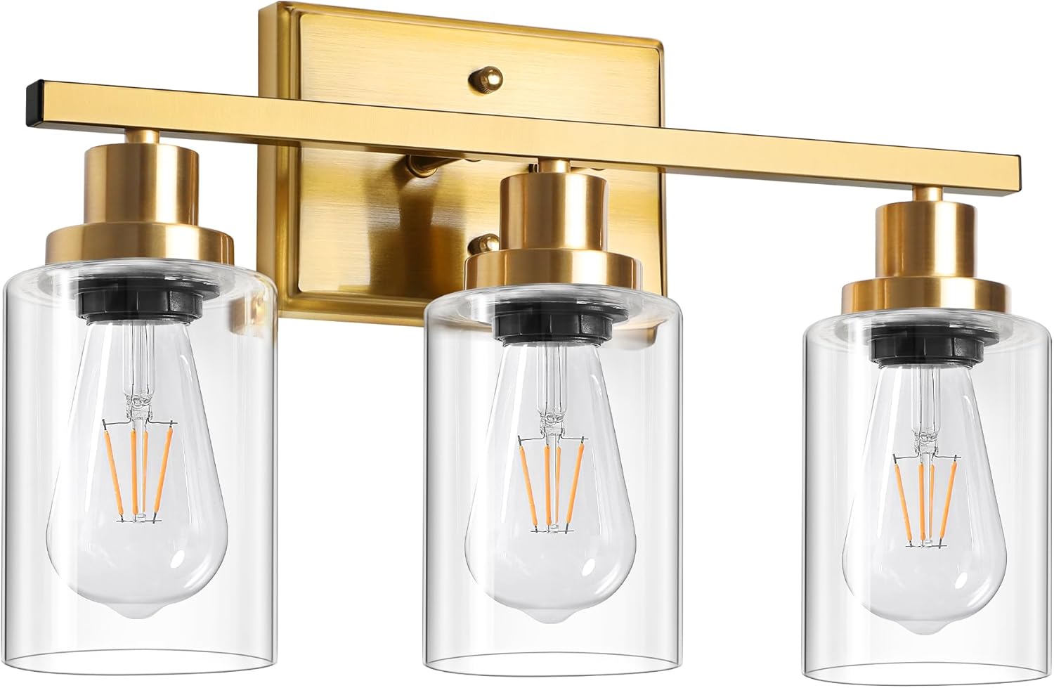 Ascher Bathroom Vanity Light Fixtures, 3 Light Wall Sconces Lighting with Clear Glass Shade, Gold Wall Lights for Mirror, Kitchen, Living Room, Gallery, E26 Base (Bulbs Not Included)