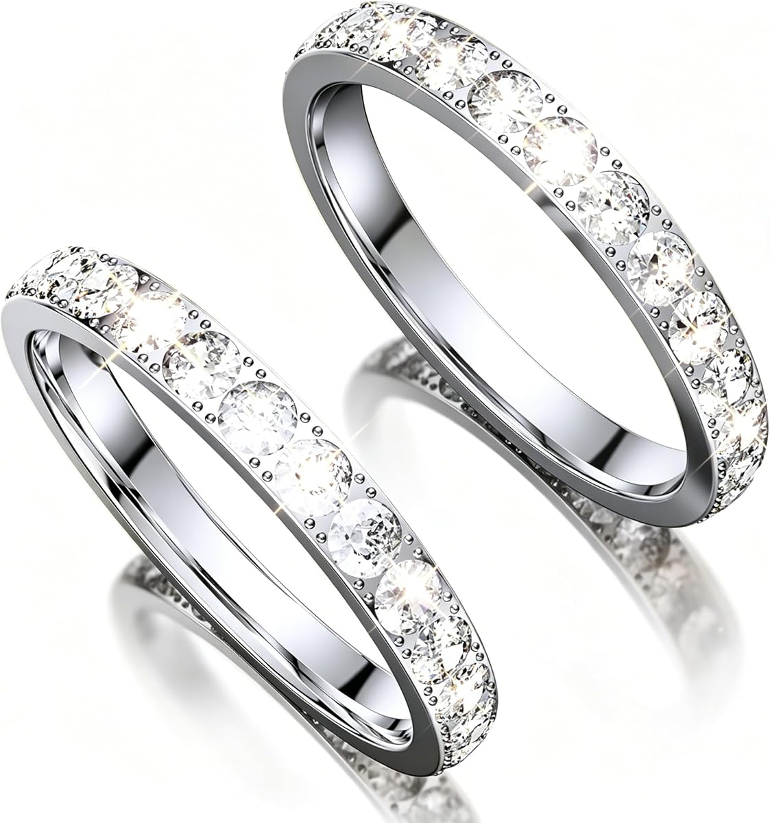 2-Pack 14K Gold Plated Stackable Bands Compatible for Oura Ring Gen 5/4/3, Wedding Cubic Zirconia Simulated Diamond Ring Stack, Smart Ring Stacking Rings for Women, Size 6 7 8 9 10