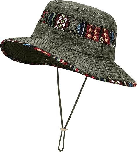 Unisex Fisherman Hat UPF 50+, Adjustable Sun Hat in Washed Denim Cotton Vintage Summer Hat Boonie Cowboy Breathable Hat Safari Foldable Outdoor Men Women
