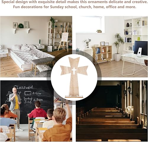 Miniatura 6 de ABOOFAN Decoración de mesa de cruz de madera: 20 piezas de arte de pared de cruz colgante de madera rústica, mini escultura de cruz cristianos, cruz