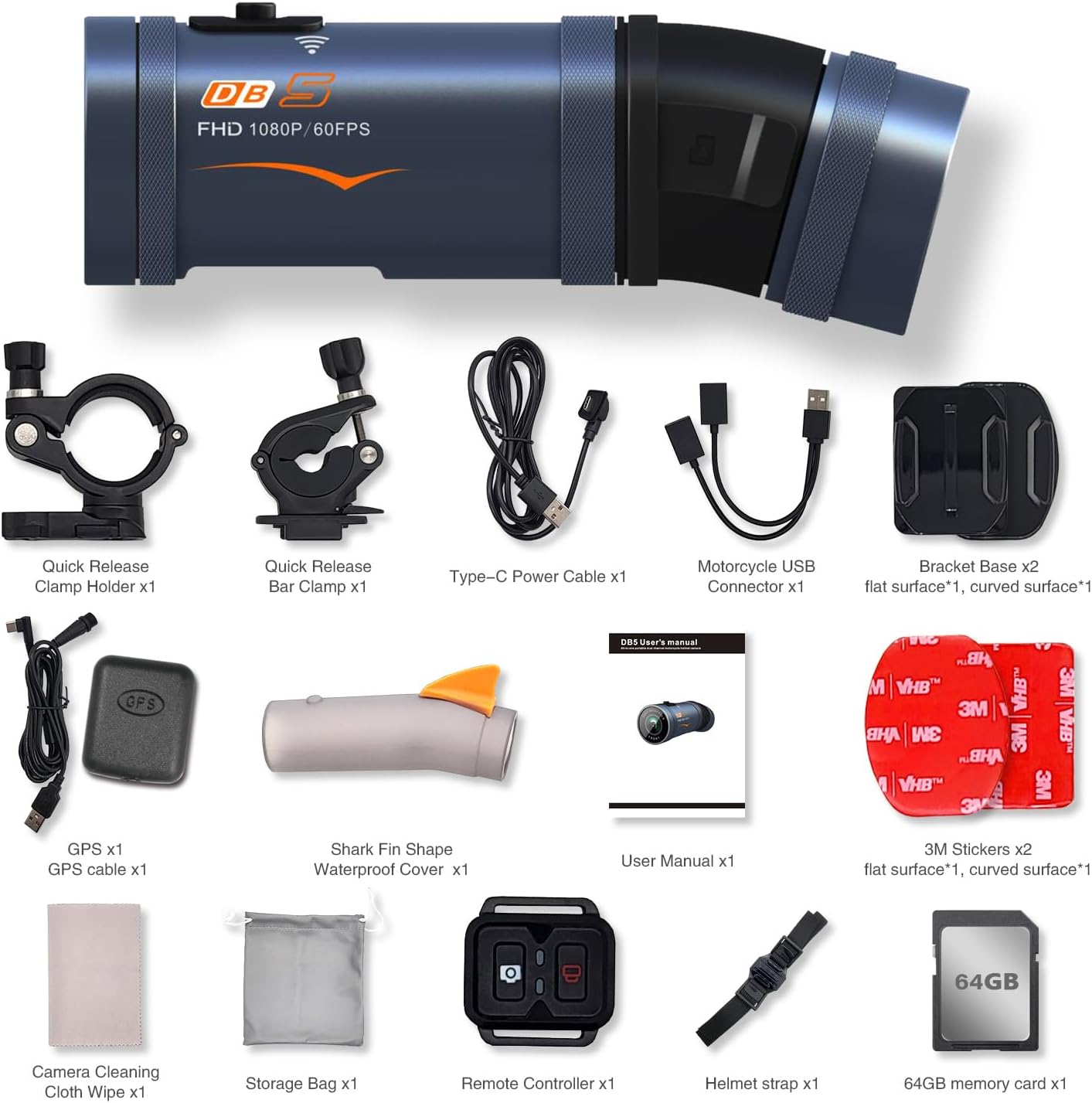 LKT Dual 2K Action Camera Dash Cam -Ideal for Motorcycle,Bicycle,Outdoor Sports - Helmet Camera Sports Camera with Front&Rear Camcorder, Remote Control&GPS,Built-in WiFi, Helmet Accessories