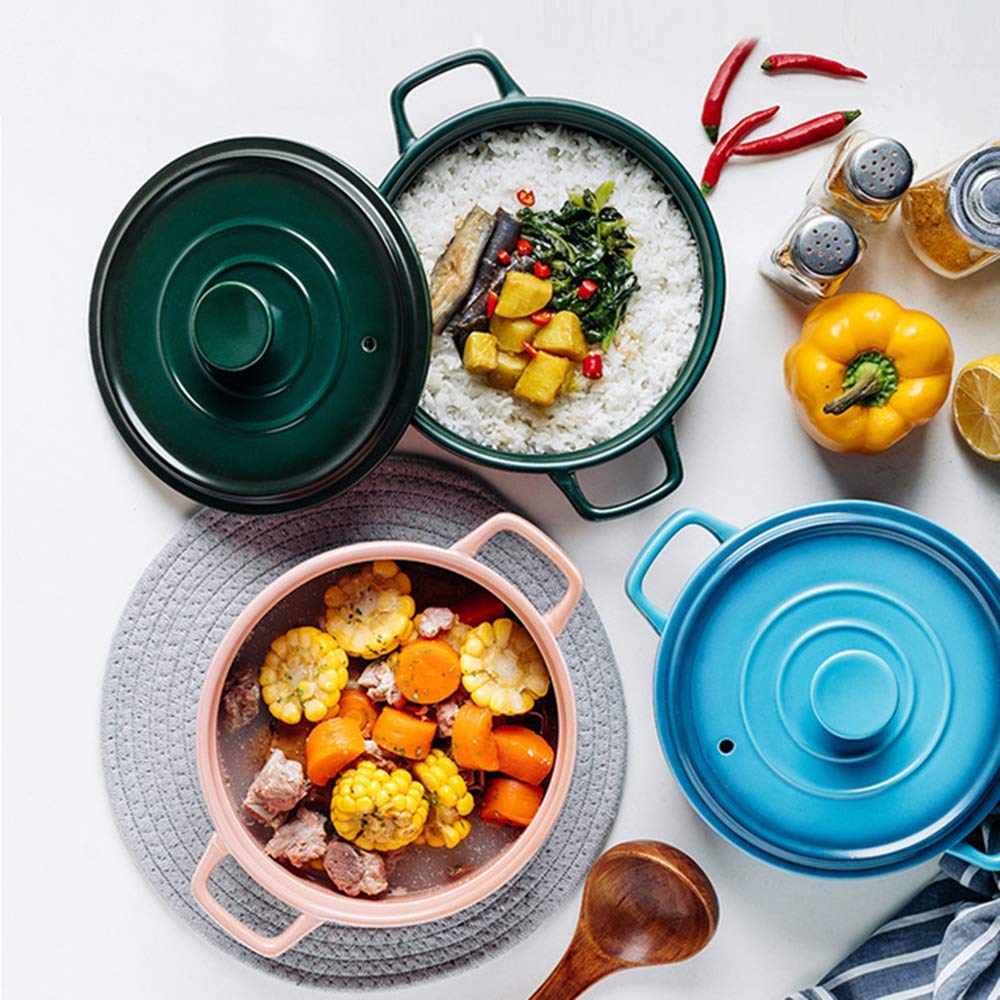 Olla cocinar, Cazuela cerámica, Cazuela Redonda con Tapa, Cocotte pequeña gres, Horno holandés, Olla guisar a Fuego Lento, Olla Resistente al Calor, Olla Barro Sopa, Cerámica