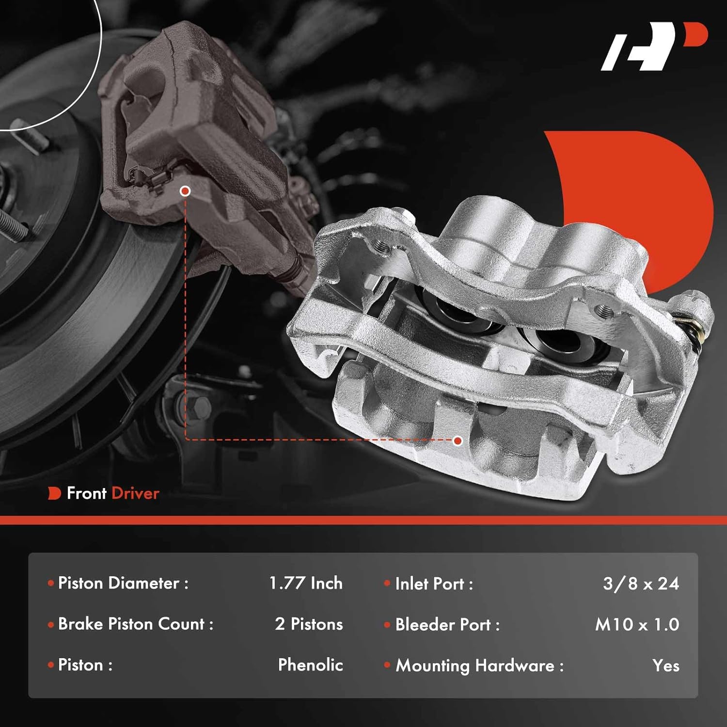A-Premium Disc Brake Caliper Assembly with Bracket Compatible with Select Jeep Models - Grand Cherokee 1999-2004, 4.0L/4.7L - Front Left Driver Side