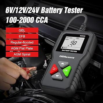 Car Battery Tester 6V 12V 24V Battery Voltage Tester, BM550 100-2000 CCA Internal Resistance Tester Automotive Alternator Digital Battery Analyzer for Car Truck Marine Motorcycle SUV Boat