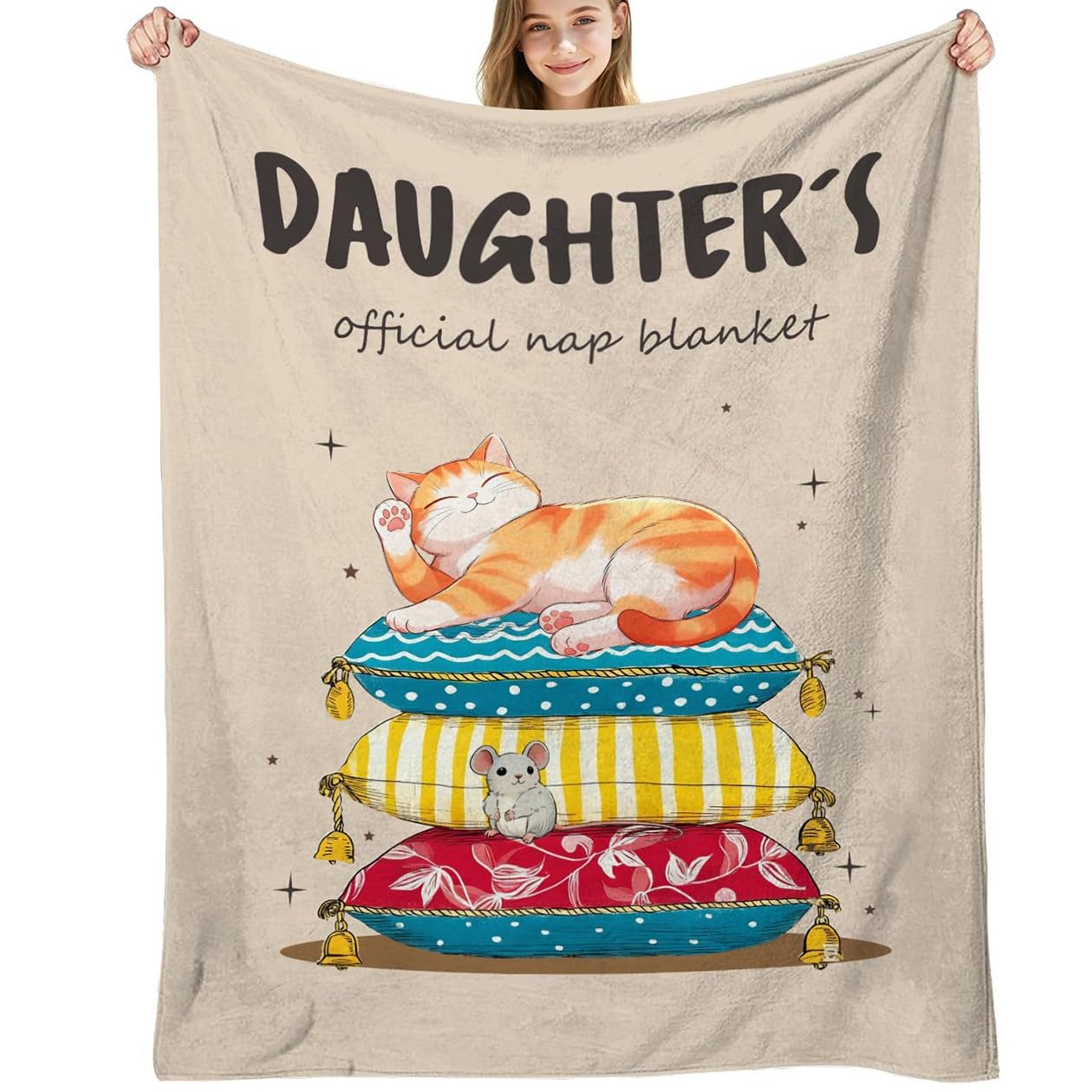 MEKLITRZ Flannel Blanket with Cat Pattern - Cozy Sofa Blanket for The Living Room, for Birthday, Christmas, Father's Day(Daughter-Brown,100x130cm)