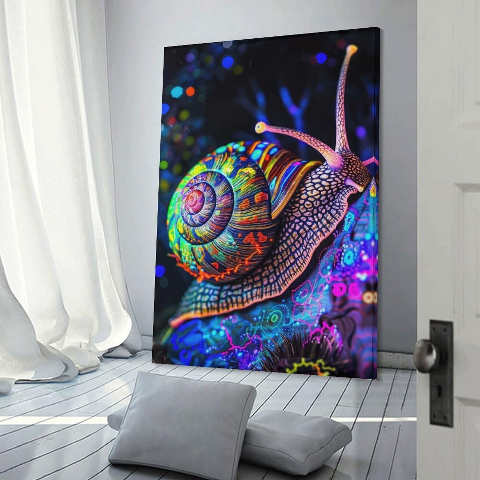 Junmoney Frame-Style-19 Neon Snail Canvas Wall Decor, 12X18inch(30X45cm), For Wall Displays, Bedrooms Or Room Updates, Wall Decor Suited To Curated Displays
