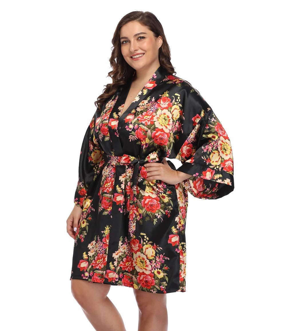 Super Shopping-zone Women's Plus Size Satin Robes Short Silky Bathrobes Bridesmaid Party Dressing Gown