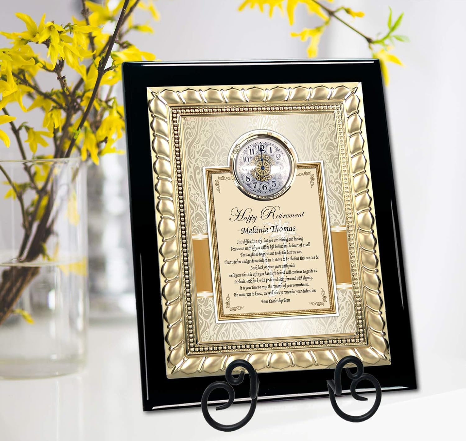 AllGiftFrames Custom Retirement Gift Plaque Employee Coworker boss Friend Service Award Retiree Wall Timekeeper time Piece Engraved Trophy Personalized Message