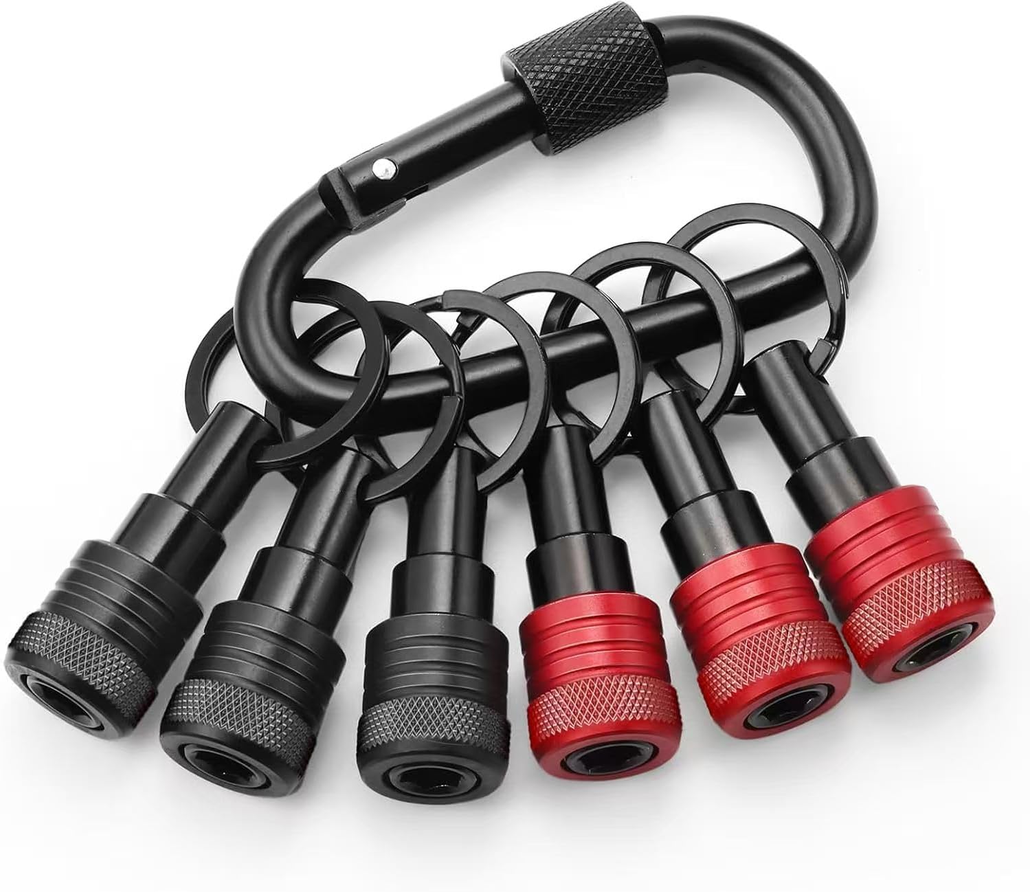 Drill Bit Holder Key Chain 6pc - Enhanced Non-Slip Upgrade, Herism 1/4" Bit Holder for Impact Driver & Nut Driver, Quick-Change Design for Screwdriver & Drill Bits with Keychain Carabiner