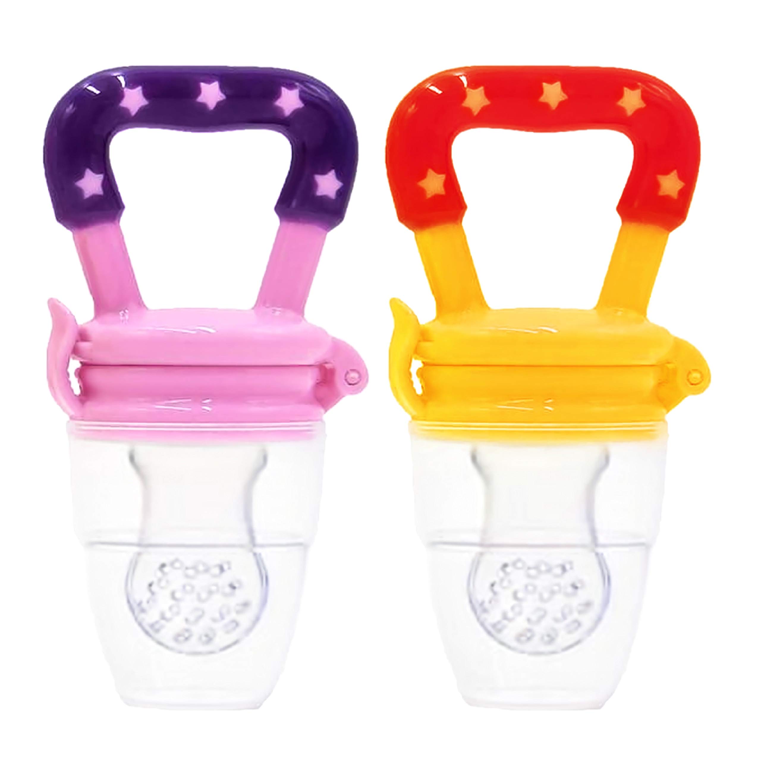 Baby Pacifier Food and Fruit Feeder, Silicone Teether, Small Size for Baby  Girl 3-6 Months Old, Yellow Pink Pack