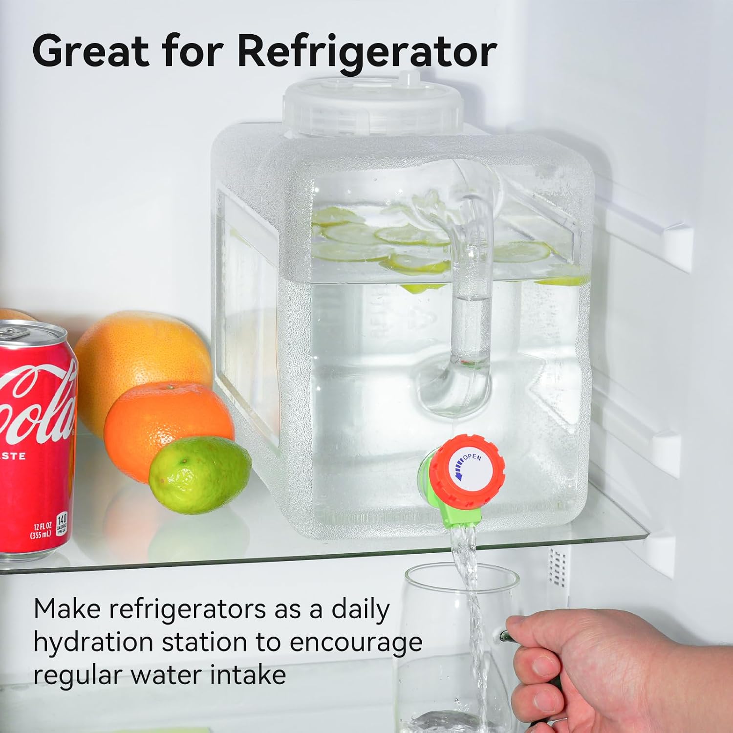 Drink Water Dispenser for Fridge - 2 Gallon Beverage Dispenser with Leak-Proof Spigot, Portable Food-grade Water Jug Container with Spout Handle for Kitchen Refrigerator Outdoor Camping Hiking
