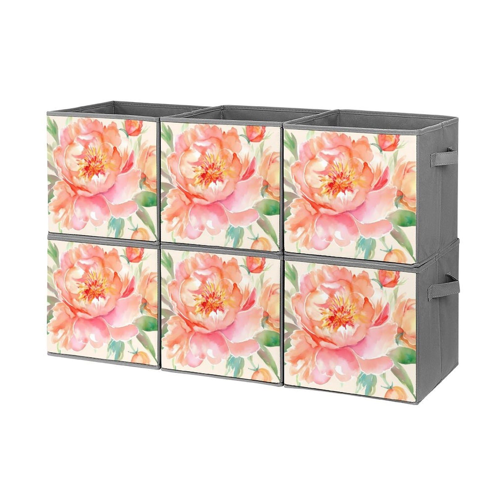 Bac de rangement pliable lot de 6 boîtes 27,9 cm pivoine pêche pour armoire