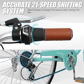 Ktaxon Women Bike 24/26 Inch Bicycles for Women, Beach Cruiser Bike with Premium Derailleur & Shift Lever, Adjustable Seat, High-Carbon Steel Frame and Excellent Welding Technology