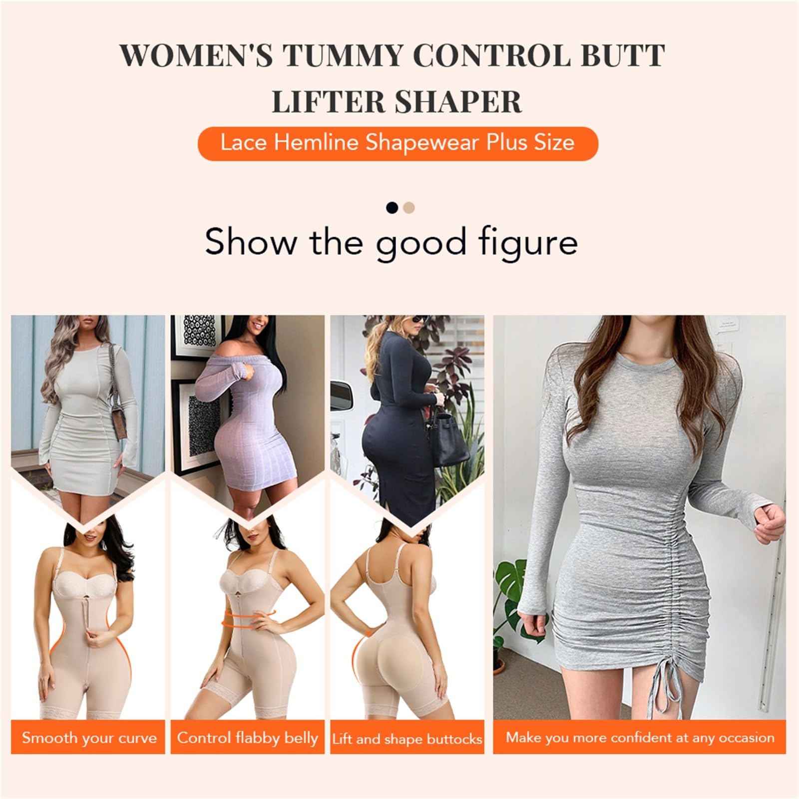 Bodysuit Shapewear Cinghie Staccabili Shaper for Tutto Il Corpo Pancia Dimagrante Fase 3 Cintura Push Up Butt Lifter Shapewear für Snellente(Beige,XS)