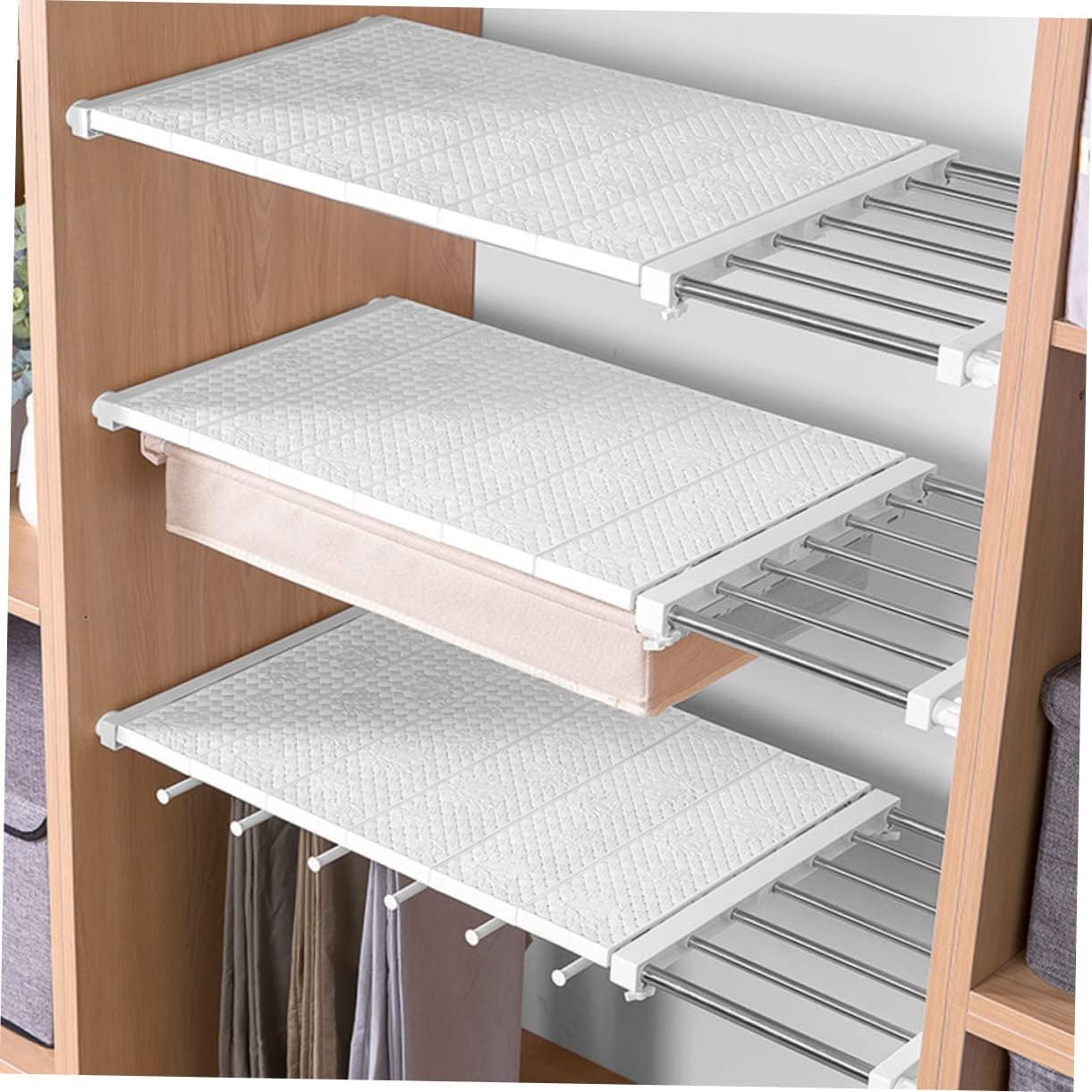 Unomor 1pc Wardrobe Shelf Divider Expandable Closet Organizer for Efficient Storage Punch Installation White High Material for Clothes Shoes and Accessories
