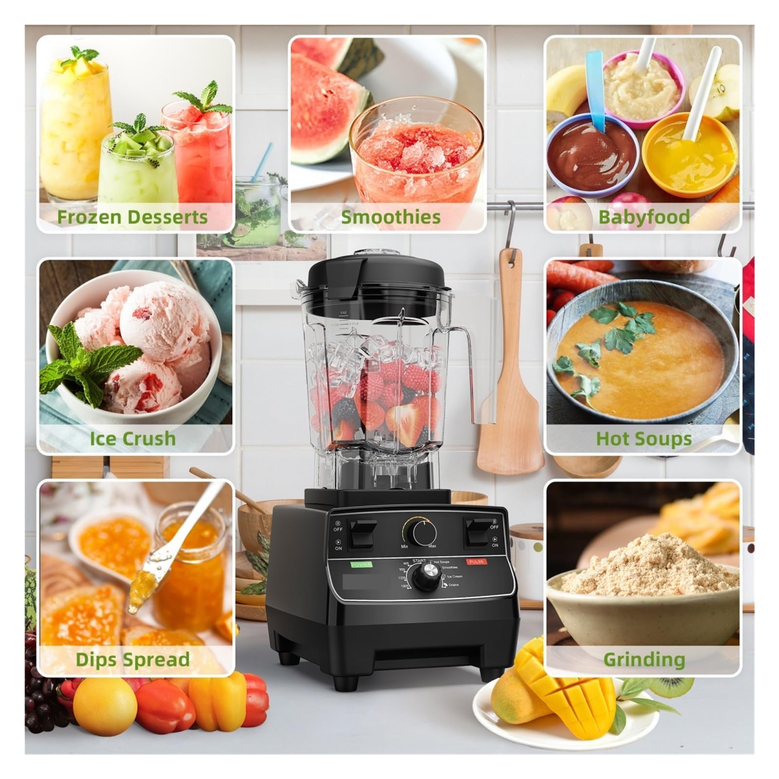 Frullatore Professionale Pre-programmato Con Timer Intelligente Da 3 Pezzi 2200 W, Barattolo Rotondo 2 L, Spremiagrumi, Robot Cucina, Tritaghiaccio For Frullati Frullare Rapido Efficiente