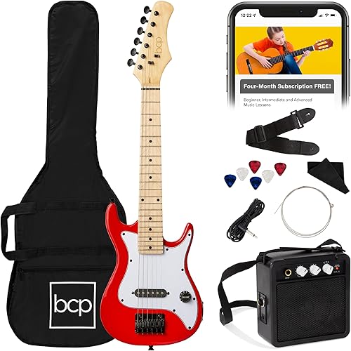 Best Choice Products Kit de inicio de guitarra eléctrica para niños de 30 pulgadas con amplificador de 5 W, correa, bolsa de concierto, cuerdas,