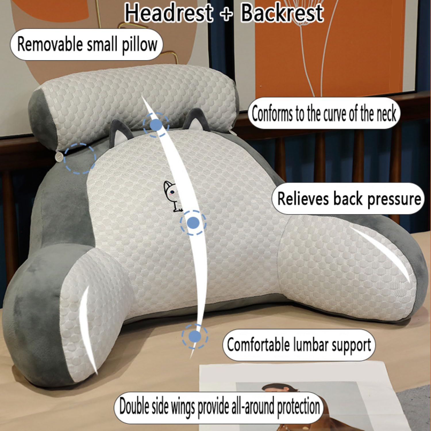 Kość do czytania poduszka pod kark, ze zdejmowaną poszewką, ergonomiczna poduszka pod kark jako poduszka do czytania, do czytania – do tabletu, podpórki do książek