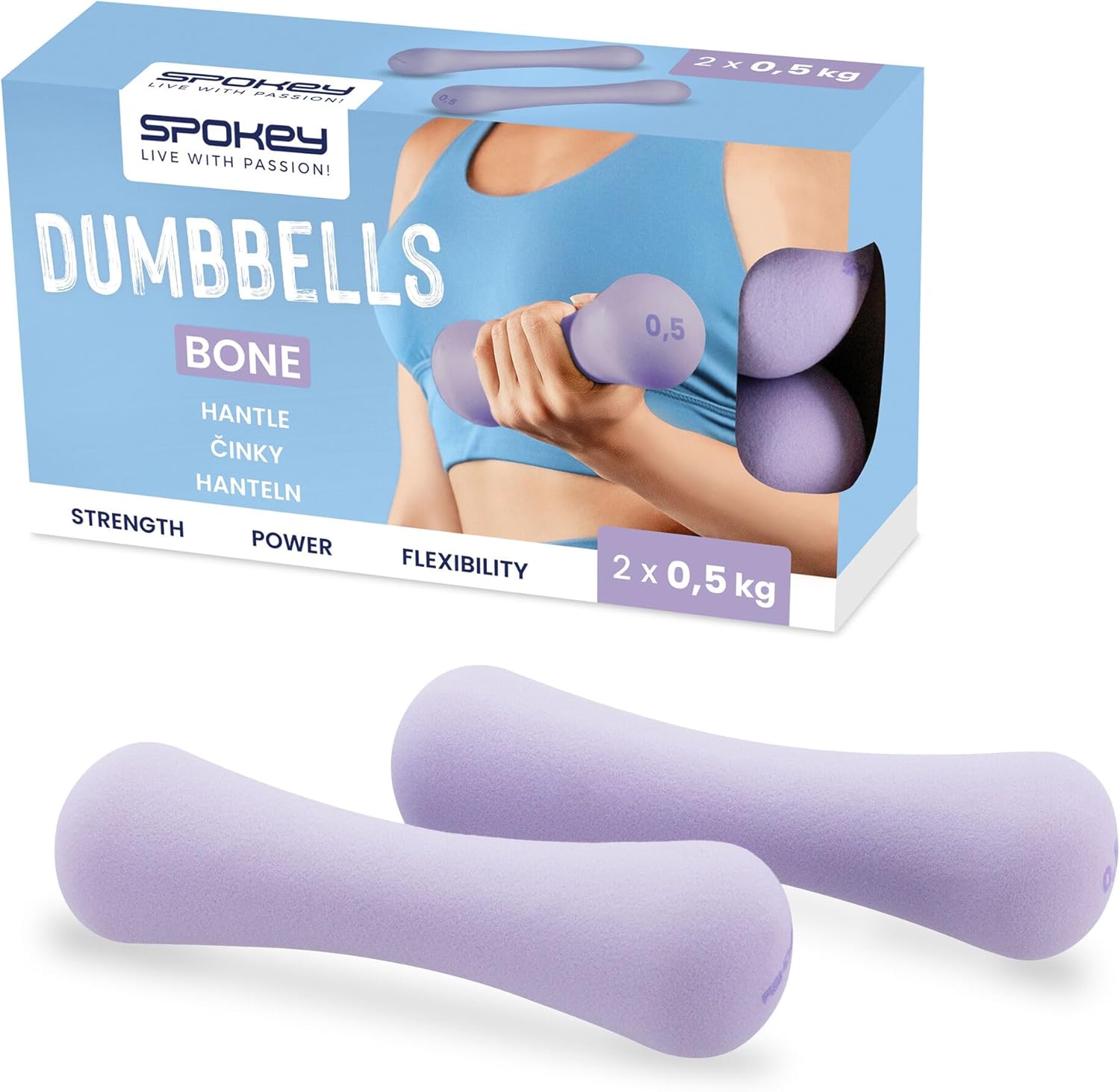 Spokey Bone Dumbbell Set of 2 Neoprene Coated | Various Weight Gradations of 0.5 kg, 1 kg, 2 kg | Fitness Dumbbells with a Cast Iron Core