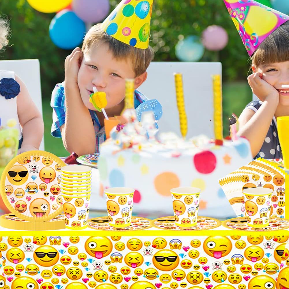 Divertente Set di Stoviglie per Feste,viso sorridente Set di decorazione di festa,Set di utensili di compleanno, set di piatti,tazze,fazzoletti,tovaglie,Per feste,matrimoni (61 PCS, 20 persone)