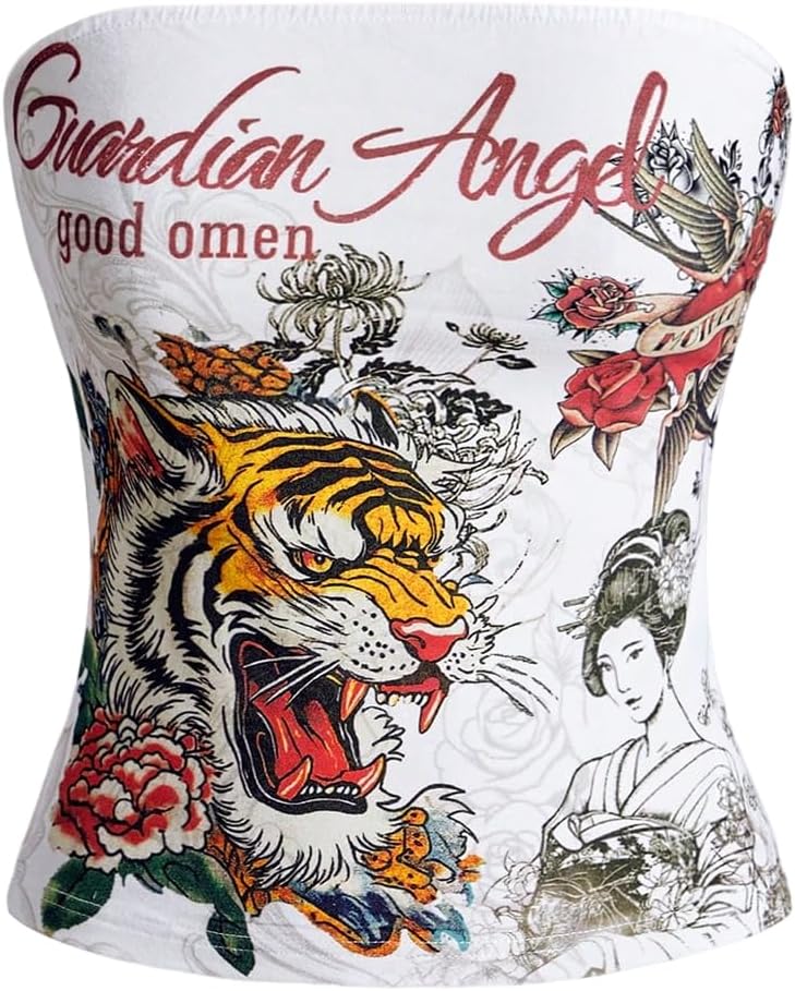 SOLY HUX Women's Y2k Tube Tops Aesthetic Graphic Strapless Sleeveless Bandeau Going Out Tops Streetwear